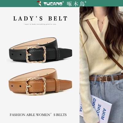 啄木鸟皮带女士2025新款真皮时尚百搭软牛皮配牛仔裤腰带网红款