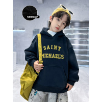 男童连帽加绒卫衣新款秋冬中大儿童保暖上衣冬装一体绒洋气潮