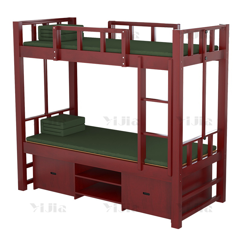 翌嘉 实木双人床公寓床上下铺宿舍床木质双人床含床下柜