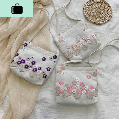 花朵帆布包女学生韩版2019新款百搭单肩斜挎文艺小清新迷你手机包NEWLAKE女手包