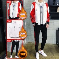SUNTEK春季外套男加绒韩版潮流帅气学生夹克套装男春秋休闲青少年运动装夹克