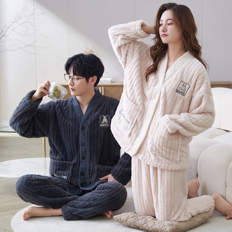 情侣睡衣女款春秋冬季珊瑚绒加厚加绒保暖一男士一女士家居服套装_956