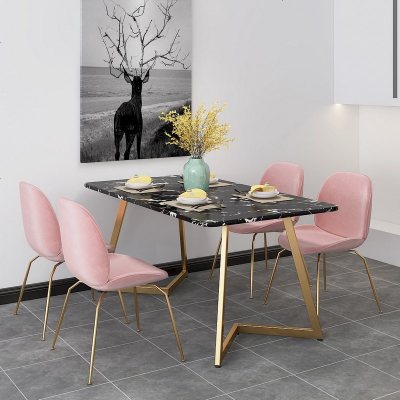 北欧大理石餐桌长方形轻奢餐桌椅组合现代简约小户型饭桌家用网红