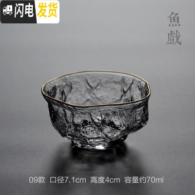 三维工匠描金边耐热锤纹透明玻璃品茗杯主人杯个人小茶杯日式功夫茶具 金边09