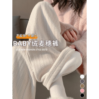 白色加绒麦穗纹阔腿裤女裤子秋冬季新款加厚棉裤小个子直筒裤_822
