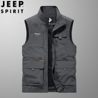 JEEP吉普2024春秋季立领新款网眼多口袋马甲工装户外钓鱼外套