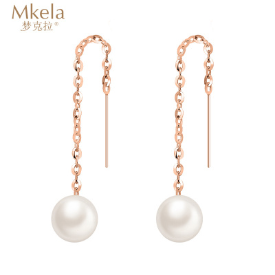 梦克拉18k金耳线珍珠耳饰彩金耳环时尚玫瑰金耳线1.2克