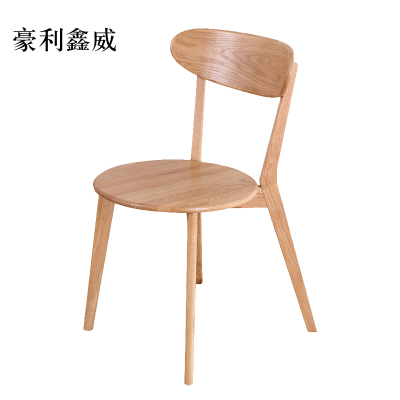 豪利鑫威餐椅简约现代休闲书桌椅餐桌凳子橡木靠背椅清漆原木色圆形座面