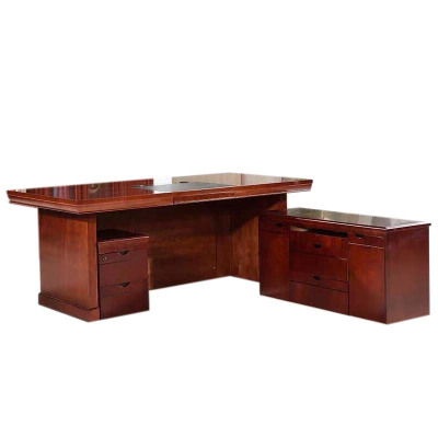 湘渭老板桌大班台总裁桌椅组合贴实木皮办公桌简约单人主管经理桌2.2米+侧柜+小柜