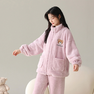 花花公子珊瑚绒睡衣女士冬保暖家居服套装加绒加厚2025新款高级感