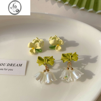 JiMi小清新绿色耳夹女无耳洞森系甜美夏季耳环2023年新款潮高级感耳饰