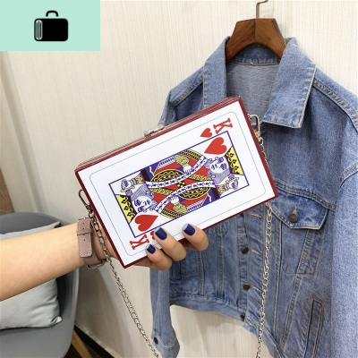 韩版小包包ins印花链条单肩包包女个性原创扑克学生女包盒子小包NEW LAKE女斜挎包