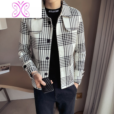 YUANSU秋冬季新款格子风衣男士2020韩版修身帅气休闲男装短款夹克外套潮风衣