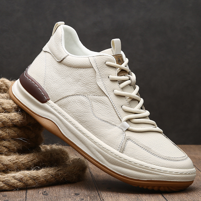 单鞋 男士高帮休闲小丑鞋百搭休闲休闲鞋新款头层牛皮男鞋