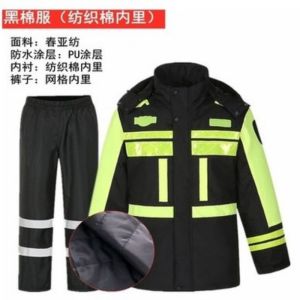 荧光黄 外套雨衣加厚交通雨衣套装骑行棉衣男女反光套装加棉路政
