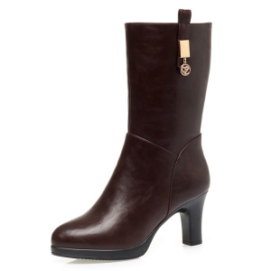 中年妈妈靴子女冬加绒马丁靴女高跟小跟中筒靴加绒棉靴软皮靴棉靴