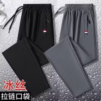 冰丝裤夏季薄款弹力运动裤口袋拉链男士直筒长裤_690