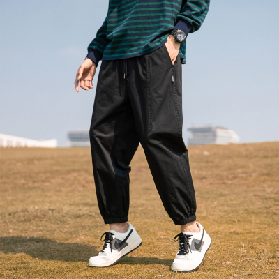 [2.5折价104元]唐狮春秋新款休闲裤男士显瘦束脚工装长裤宽松裤子男潮牌黑色