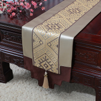 新中式古典玉桌旗茶几长条布艺中国风桌布床柜旗电视柜盖布 简欧提花金 34*120适合桌长60-70CM