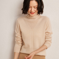 秋冬新款镂空堆堆领羊绒针织衫女宽松套头毛衣时尚气质打底衫上衣