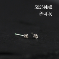 时尚银饰精致纯银耳钉睡觉不用摘女不过敏养耳洞简约百搭毛线球送女朋友老婆情人节七夕生日礼物