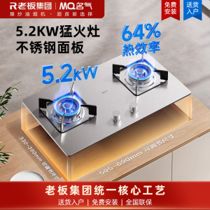 名气(MQ)燃气灶家用嵌入式5.2KW大火力双灶不锈钢面板一级能效猛火灶具A6210G天然气