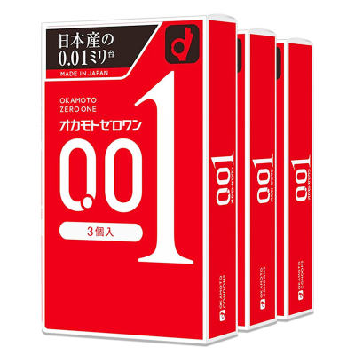 [日本本土版]Okamoto冈本 001超薄避孕套安全套 3片*3盒装 成人用品计生用品