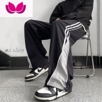 七斓美式高街杠条纹裤子男女潮牌显瘦卫裤宽松直筒阔腿休闲长裤