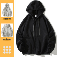 男装新款春秋季卫衣男休闲连帽夹克开衫宽松百搭纯色青少年男外套