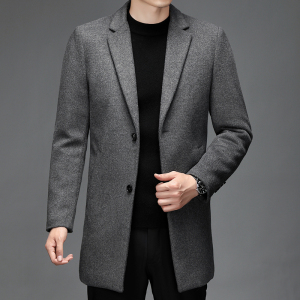 花花公子夹棉厚款中长款羊毛呢大衣男士外套西装领时尚休闲青年男装衣服冬