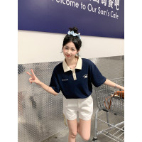 [1.5折价42元]唐狮夏季女左胸图案短袖polo衫学院风T恤减龄休闲百搭
