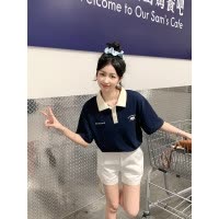 [1.5折价42元]唐狮夏季女左胸图案短袖polo衫学院风T恤减龄休闲百搭