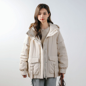 新款韩版羽绒服女短款连帽平湖羽绒服白鸭绒大毛领女外套