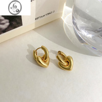 JiMi复古哑光金属爱心耳环女欧美小众简约百搭心形吊坠可拆卸耳饰耳扣