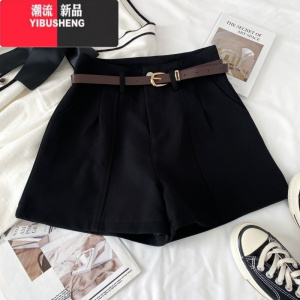 YIBUSHENG时尚百搭纯色高腰显瘦西装短裤阔腿裤休闲裤配皮带女2024季新款