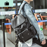 双肩包男韩版皮质时尚个性休闲潮流背包学生大书包男士旅行英伦包NEW LAKE 黑色全PU皮