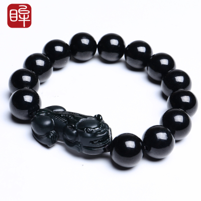 印象眸墨翠貔貅手链男女款翡翠圆珠玉石手串附送证书
