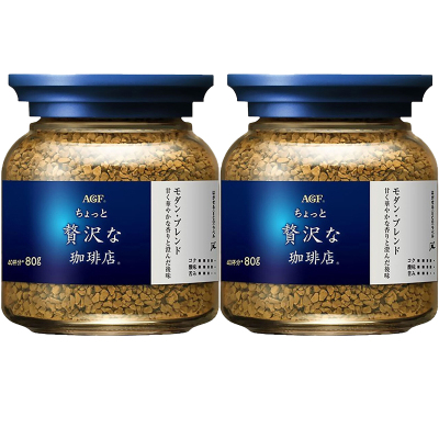 AGF速溶咖啡maxim马克西姆蓝白瓶冻干黑咖啡80g*2罐日本原装进口
