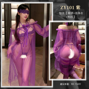 夜色朦胧透身开裆套装免脱开裆连体衣透明可视外罩衫性感情趣内衣女式衣服ZY101