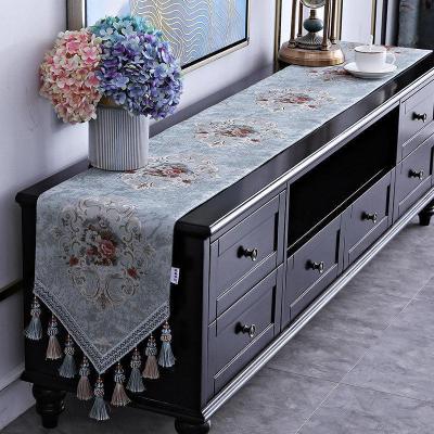 家柏饰(CORATED)欧式电视柜桌布鞋柜布盖巾茶几装饰布长条餐桌五斗柜桌旗布艺家用 舒曼尔—蓝色 32*160cm