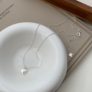 925纯银爱心桃心吊坠项链细链子韩系ins百搭简约锁骨链女银饰送女朋友老婆情人节七夕生日礼物 925纯银银色