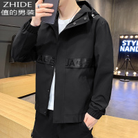 SUNTEK春季男士工装夹克韩版潮牌休闲宽松百搭飞行员服黑色外套连帽秋装夹克