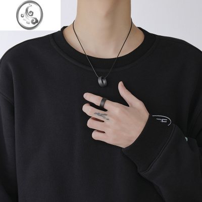 JiMi陶瓷戒指男小众设计女高级感冷淡风素圈黑色情侣对戒2023年新款潮