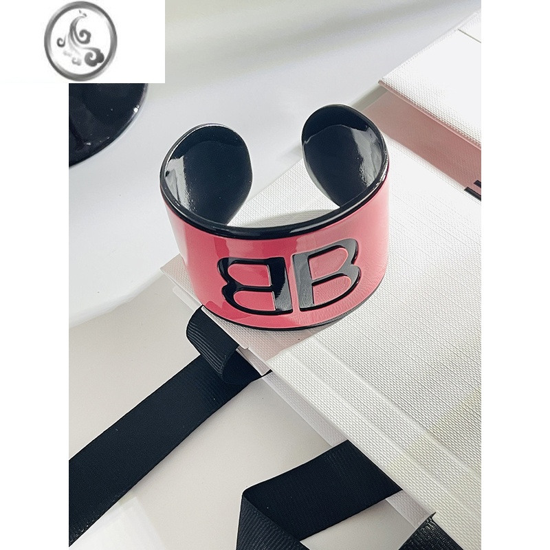 jimi荧光黄b字母手镯欧美ins夸张陈太太同款网红个性树脂开口宽版手环