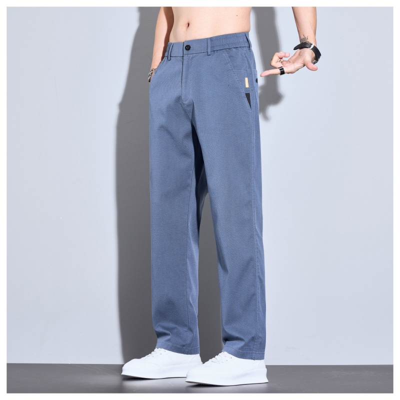 夏季男士冰丝休闲裤直筒宽松垂感西裤中青年商务通勤薄款长裤子男