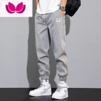 七斓冰丝牛仔裤男夏季薄款潮牌宽松哈伦束脚工装休闲男士九分裤子