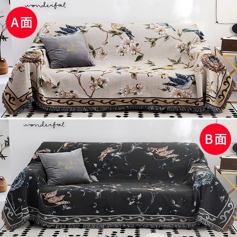 家柏饰(CORATED)北欧双面全盖沙发布沙发巾沙发毯布单沙发套罩沙发垫盖布 花鸟[双面] 180*340cm