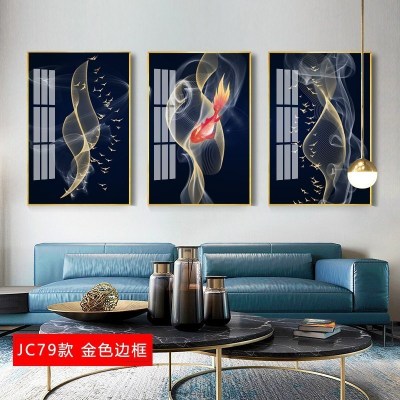三联客厅装饰画抽象现代简约沙发背景墙 jc79(金色边框) 30*50cm三联套装(建议2米以下沙发)摩登黑[铝合金框]