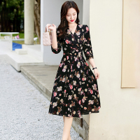 碎花真丝连衣裙女2024春秋季新款气质收腰显瘦桑蚕丝中长裙子