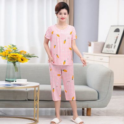 HLCOMAN中老年女装妈妈装夏装七分裤两件套睡衣女士夏季薄款棉家居服